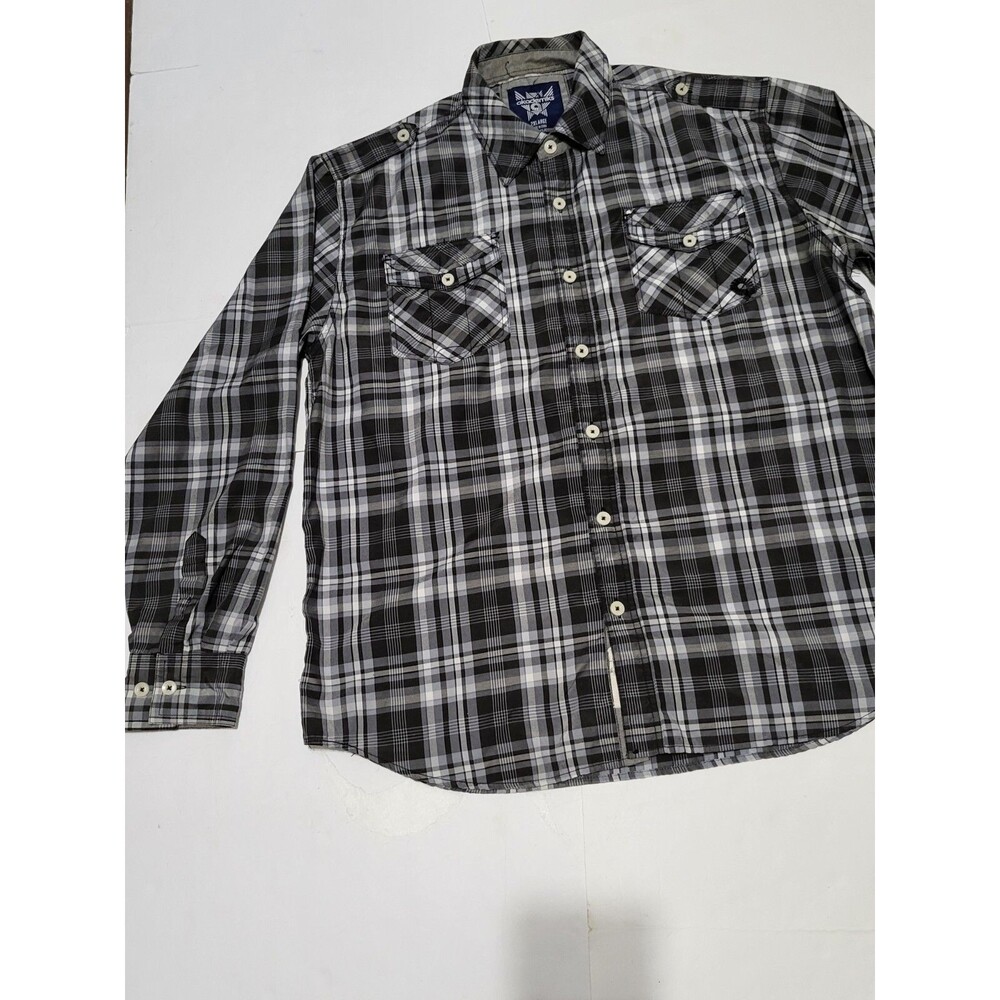 (#A1) Akademiks Gray White Plaid LONG Sleeve Button Down SIZE MEN'S 2XL